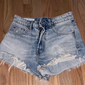Zara Light Blue Distressed Jean Shorts High Waist